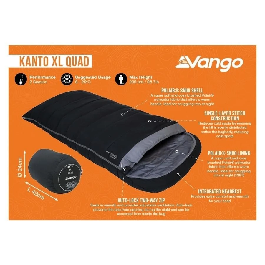 Vango Kanto XL Quad Deken Slaapzak Synthetisch Zwart 4 Vango Kanto XL Quad Deken Slaapzak Synthetisch Zwart - Afbeelding 4