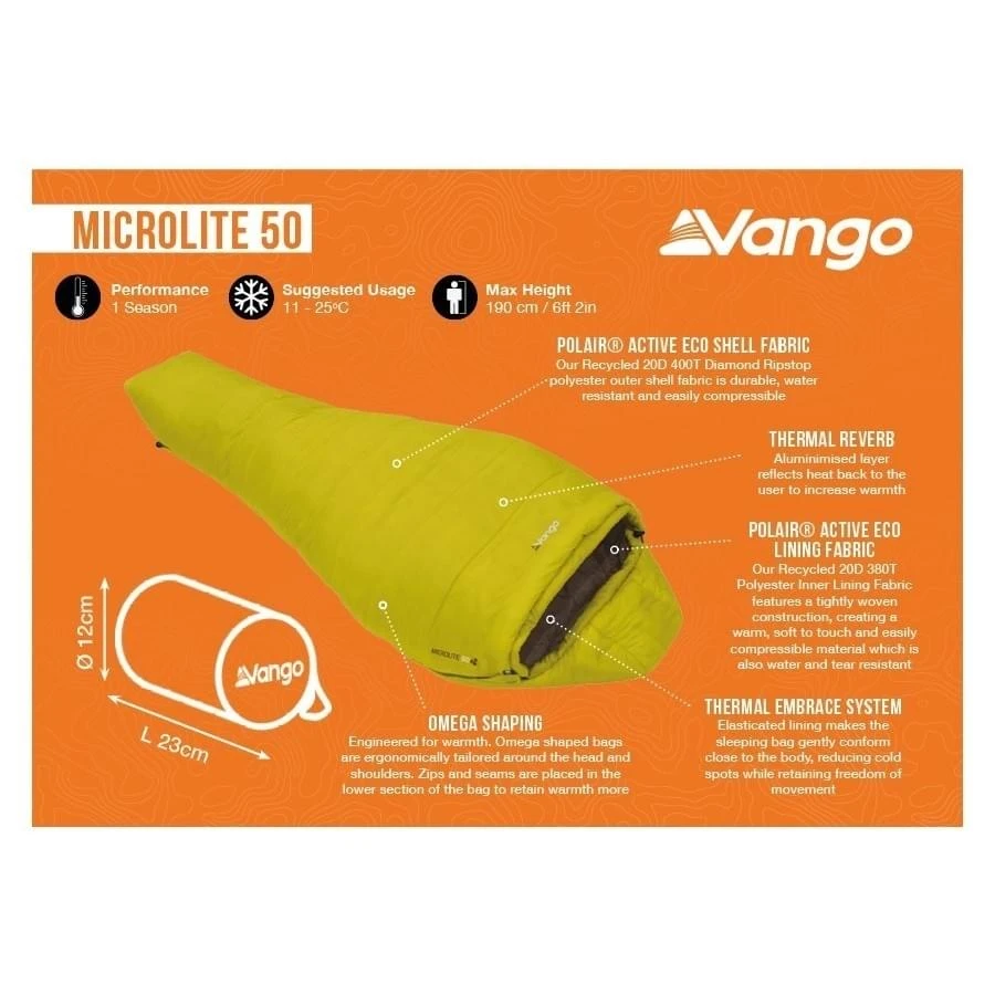 Vango Microlite 50 Mummy Slaapzak Synthetisch Geel 3 Vango Microlite 50 Mummy Slaapzak Synthetisch Geel - Afbeelding 3